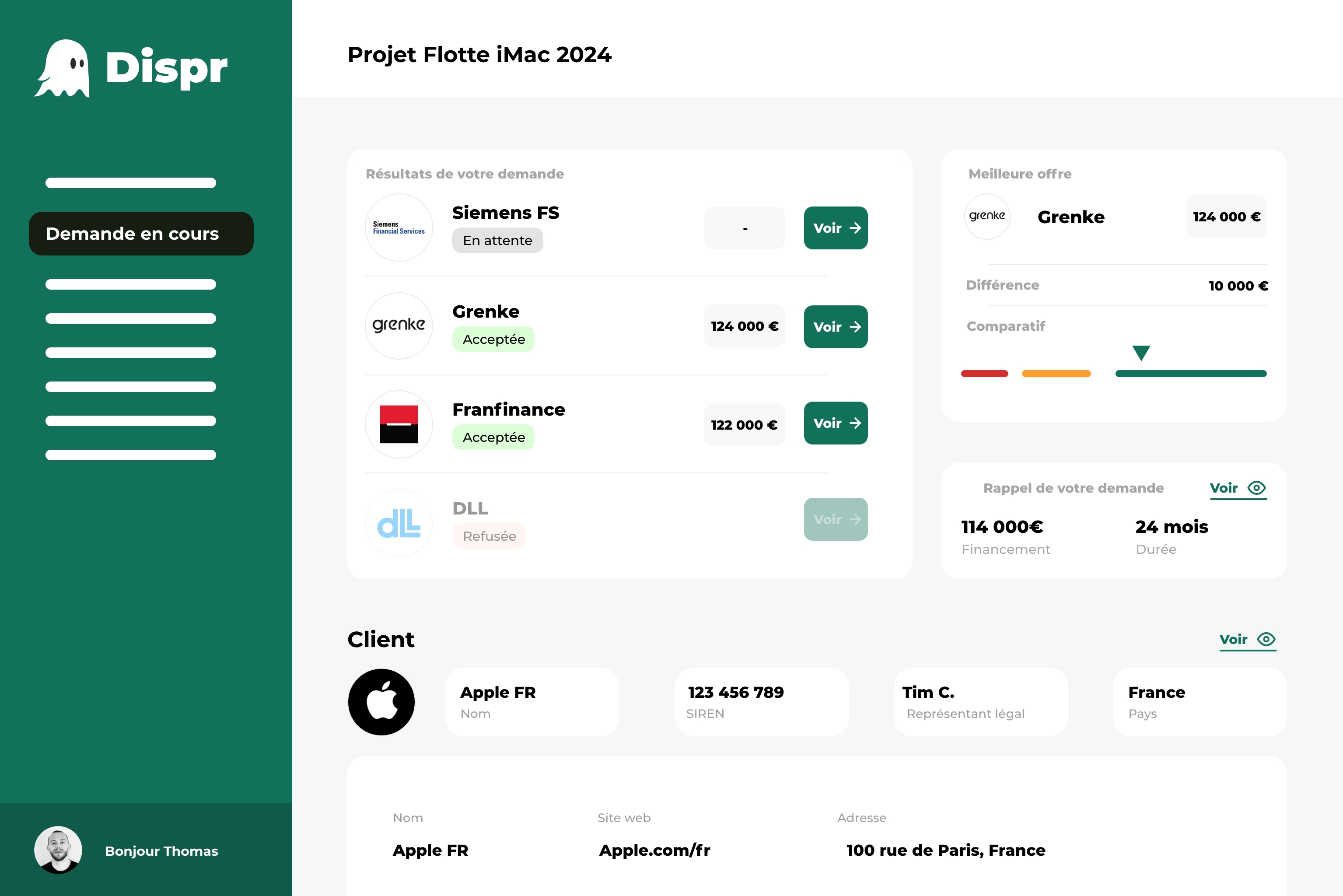 Tableau de bord Dispr : suivi des offres multi-partenaires et comparaison